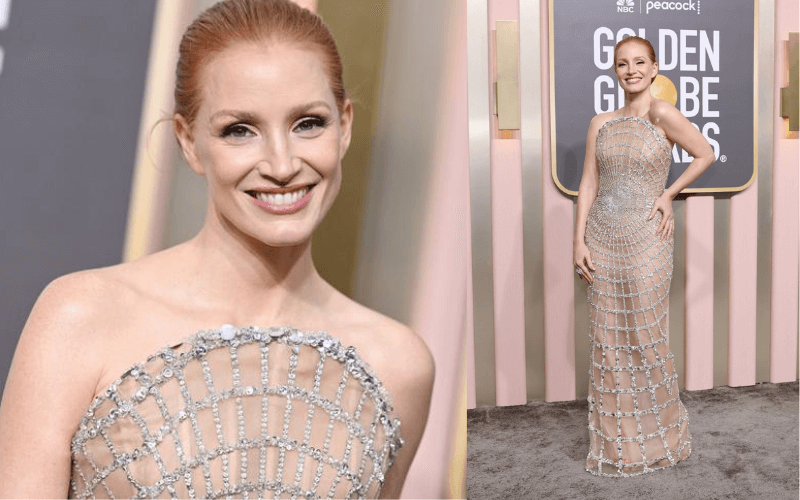Jessica Chastain in Oscar de la Renta Dress at Golden Globe Awards 2023