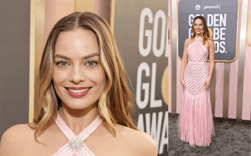 Margot Robbie in Chanel Customized Pink Dress at Golden Globe Awards 2023