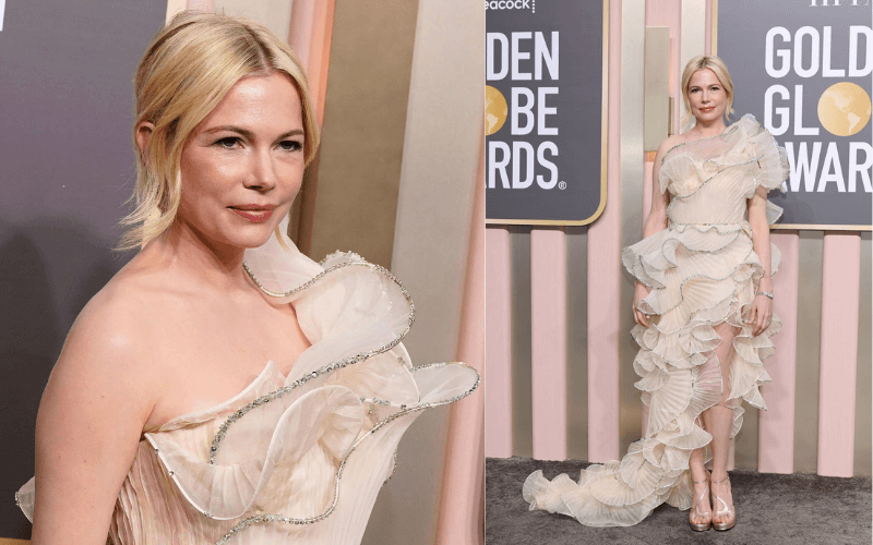 Michelle Williams in customized Gucci Gown at Golden Globe Awards 2023