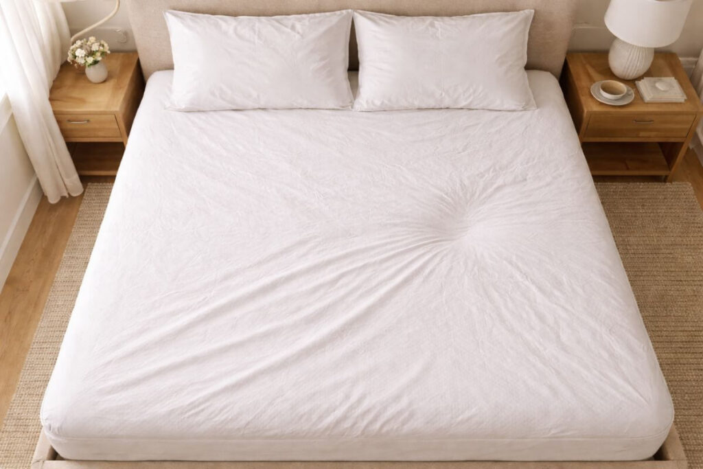 Subtle body impression in mattress surface showing early sagging.