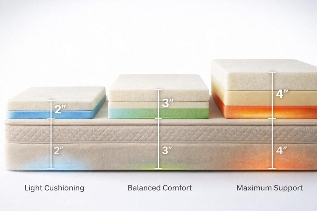 mattress topper thickness guide 2 inch vs 3 inch topper vs 4 inch for back pain